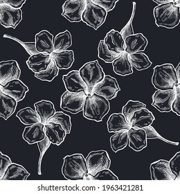 Seamless pattern with hand drawn chalk allamanda