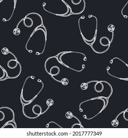 Seamless pattern with hand drawn chalk stethoscope