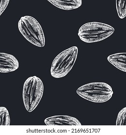 Seamless pattern with hand drawn chalk almond