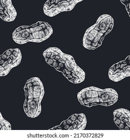 Seamless pattern with hand drawn chalk peanut