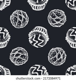 Seamless pattern with hand drawn chalk chocolate candies