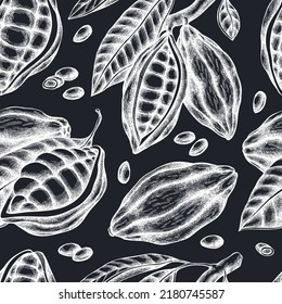 Seamless pattern with hand drawn chalk cocoa