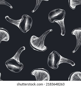 Seamless pattern with hand drawn chalk oyster mushroom