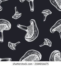 Seamless pattern with hand drawn chalk red pine mushroom