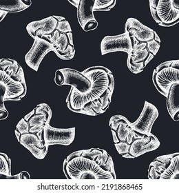 Seamless pattern with hand drawn chalk shiitake