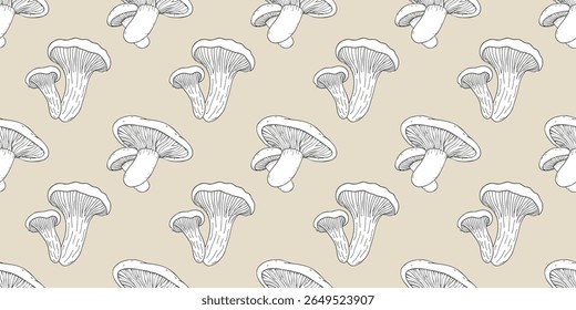 Seamless pattern with hand drawn chanterelle mushrooms. Background for printing, fabric, textile, wallpaper.	
