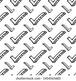 Seamless pattern Hand Drawn check mark doodle. Sketch style icon. Decoration element. Isolated on white background. Flat design. Vector illustration.
