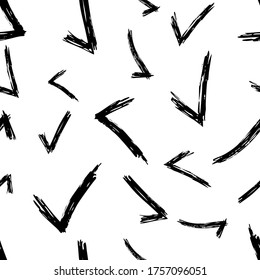 Seamless pattern with hand drawn check symbols. Black sketch check symbol on white background. Vector illustration