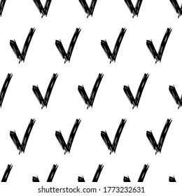 Seamless pattern with hand drawn check symbols. Black sketch check symbol on white background. Vector illustration