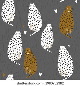 Seamless pattern with hand drawn cheetahs. Creative animal modern texture for fabric, wrapping, textile, wallpaper, apparel. Vector illustration