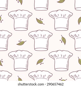 Seamless Pattern With Hand Drawn Chef Hat. Kitchen Background. Vector Illustration