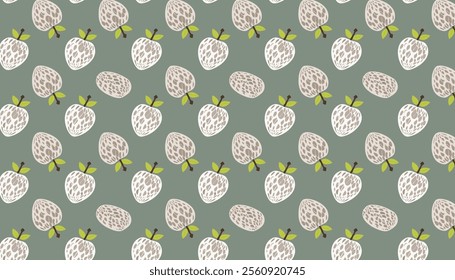 Seamless pattern with hand drawn cherimoyas. Custard apples vector illustration for your design.