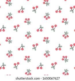 Seamless Pattern of Hand Drawn Cherry Design on White Background