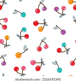 Seamless Pattern of Hand Drawn Cherry Design on White Background