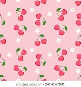 Seamless pattern with hand drawn cherry. Background for textile, wrapping paper, illustration.