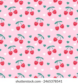 Seamless pattern with hand drawn cherry. Background for textile, fashion, illustration.