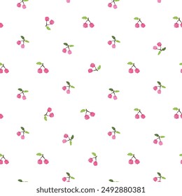 Seamless Pattern of Hand Drawn Cherry Design on White Background