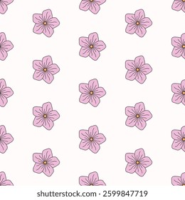 Seamless pattern of hand drawn cherry blossoms flowers, wild flowers on isolated background. Design for springtime, mother’s day, scrapbooking, nursery decor, home decor, paper crafts, invitation. 