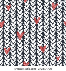 Seamless pattern with hand drawn chevron stripes and red glitter heart, for wrapping, wallpaper, textile, invitation, wedding cards, banners, posters, flyers