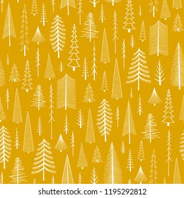 Seamless pattern with hand drawn christmas trees.Vector texture