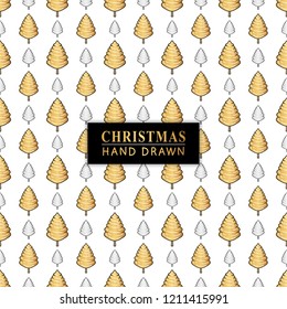 Seamless pattern with hand drawn Christmas tree