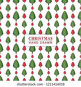 Seamless pattern with hand drawn Christmas tree