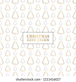Seamless pattern with hand drawn Christmas tree