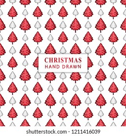 Seamless pattern with hand drawn Christmas tree