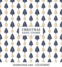 Seamless pattern with hand drawn Christmas tree