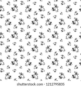 Seamless pattern hand drawn christmas bells. Doodle black sketch. Sign symbol. Decoration element. Isolated on white background. Flat design. Vector illustration.