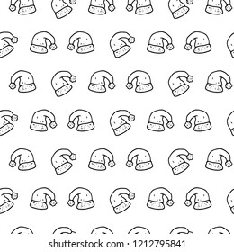 Seamless pattern hand drawn christmas hat. Doodle black sketch. Sign symbol. Decoration element. Isolated on white background. Flat design. Vector illustration.