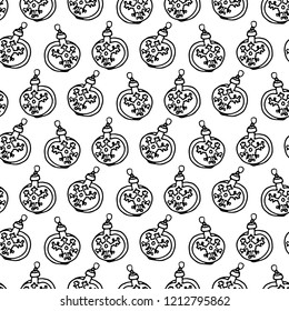 Seamless pattern hand drawn christmas ball. Doodle black sketch. Sign symbol. Decoration element. Isolated on white background. Flat design. Vector illustration.