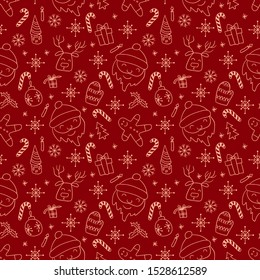 Seamless pattern with hand drawn Christmas elements. Holiday doodle print. Vector illustration.