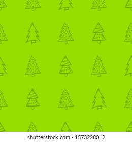 Seamless pattern with hand drawn Christmas trees. Sketched firs.  Winter holiday doodle elements. Vector illustration