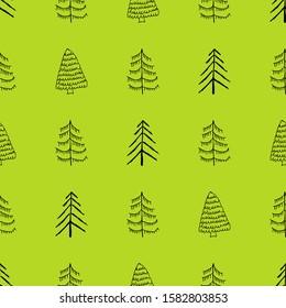 Seamless pattern with hand drawn Christmas trees. Sketched firs.  Winter holiday doodle elements. Vector illustration