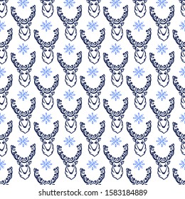 Seamless pattern with hand drawn Christmas deer on white background. Suitable for packaging, wrappers, fabric design