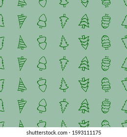 Seamless pattern with hand drawn Christmas trees. Sketched firs.  Winter holiday doodle elements. Vector illustration