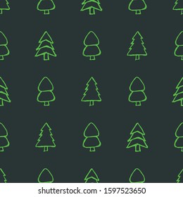 Seamless pattern with hand drawn Christmas trees. Sketched firs.  Winter holiday doodle elements. Vector illustration