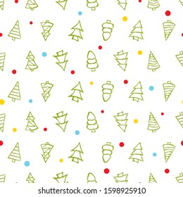 Seamless pattern with hand drawn Christmas trees. Sketched firs.  Winter holiday doodle elements. Vector illustration