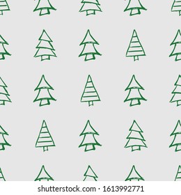 Seamless pattern with hand drawn Christmas trees. Sketched firs.  Winter holiday doodle elements. Vector illustration