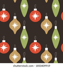 Seamless pattern with hand drawn christmas balls, decorations. Repeating background for wrapping paper, fabric, stationary products decoration.