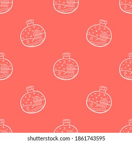 Seamless pattern with the hand drawn Christmas balls is on the red background. The save with the Clipping Mask.
