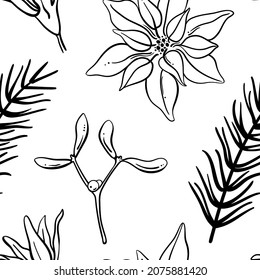 Seamless pattern with hand drawn Christmas elements isolated on white background. Christmas design elements. Vector illustration