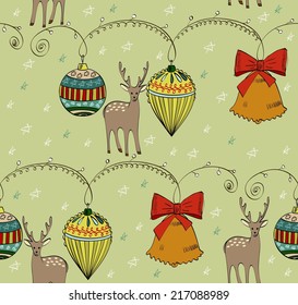 Seamless pattern with hand drawn christmas baubles.