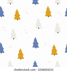 Seamless pattern with hand drawn Christmas trees. Cute design for fabric prints, wrapping paper, clothing