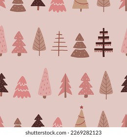 Seamless pattern with hand drawn Christmas trees. 