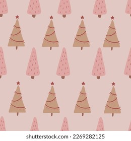 Seamless pattern with hand drawn Christmas trees. 