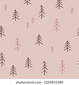 Seamless pattern with hand drawn Christmas trees. 