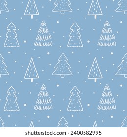 Seamless pattern with hand drawn Christmas trees. Vector illustration in simple flat doodle style.
