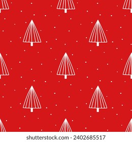 Seamless pattern with hand drawn Christmas trees. Vector illustration in simple flat doodle style.